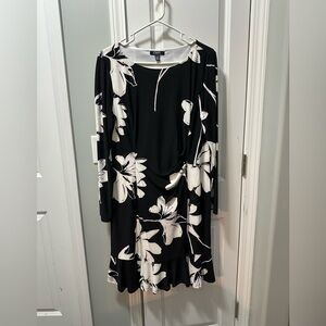 Chaps Black and White Floral Dress